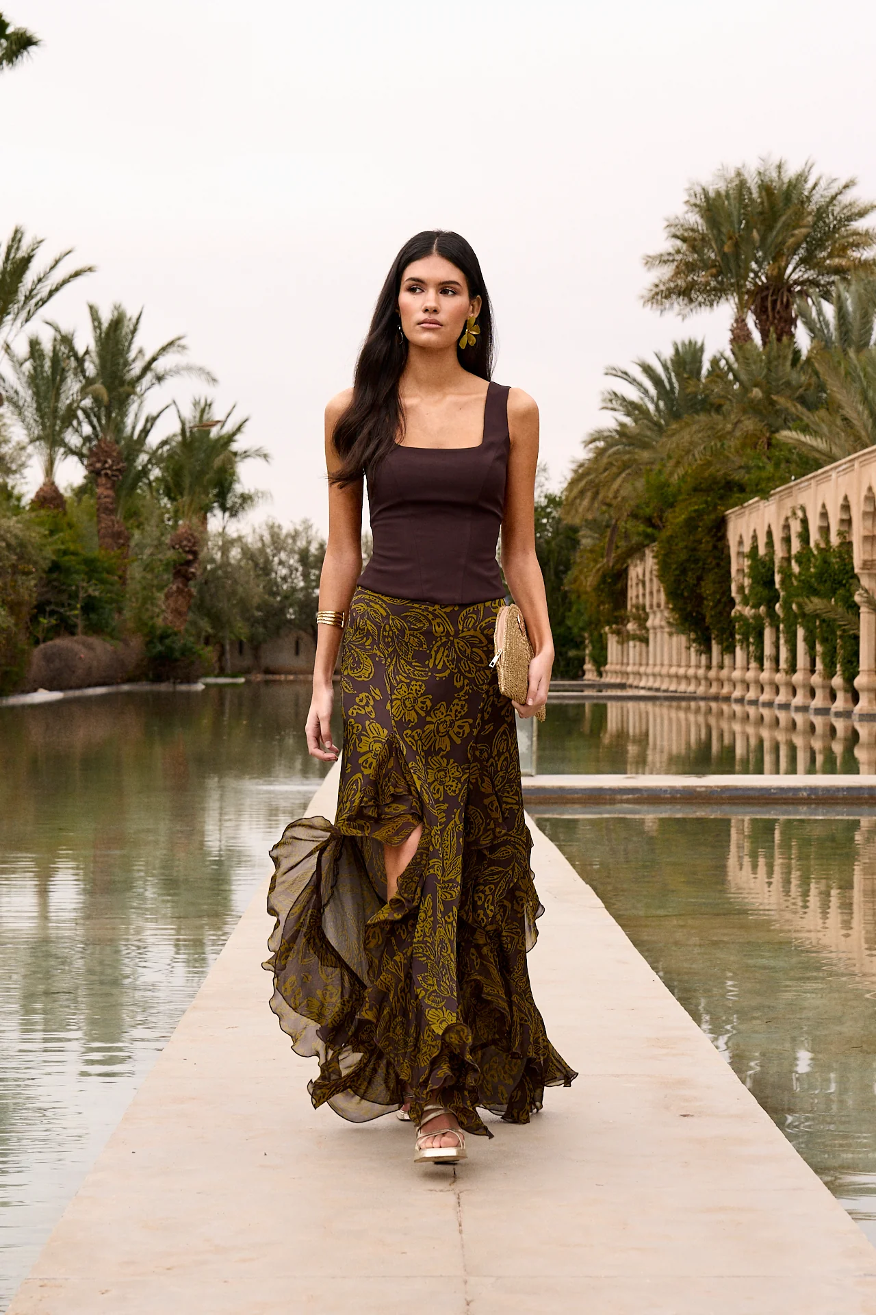 Falda Yara Estampado Floral Marrón